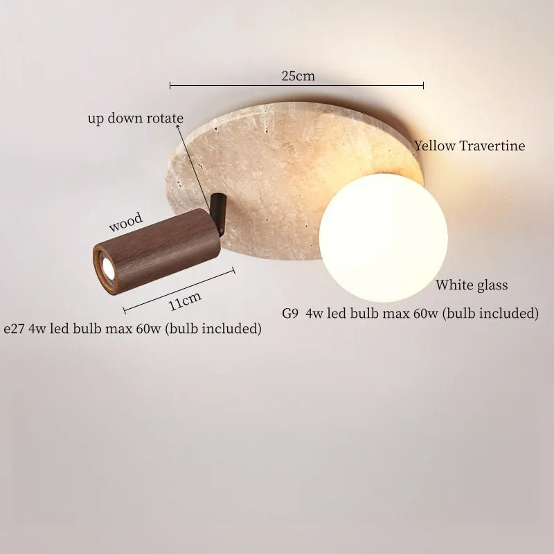 IWHD Japan Wabi Sabi LED Ceiling Lights Bedroom Bathroom Corridor Home Lighting Yellow travertine Ceiling Lamp Lampy Sufitowe