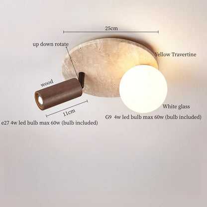 IWHD Japan Wabi Sabi LED Ceiling Lights Bedroom Bathroom Corridor Home Lighting Yellow travertine Ceiling Lamp Lampy Sufitowe