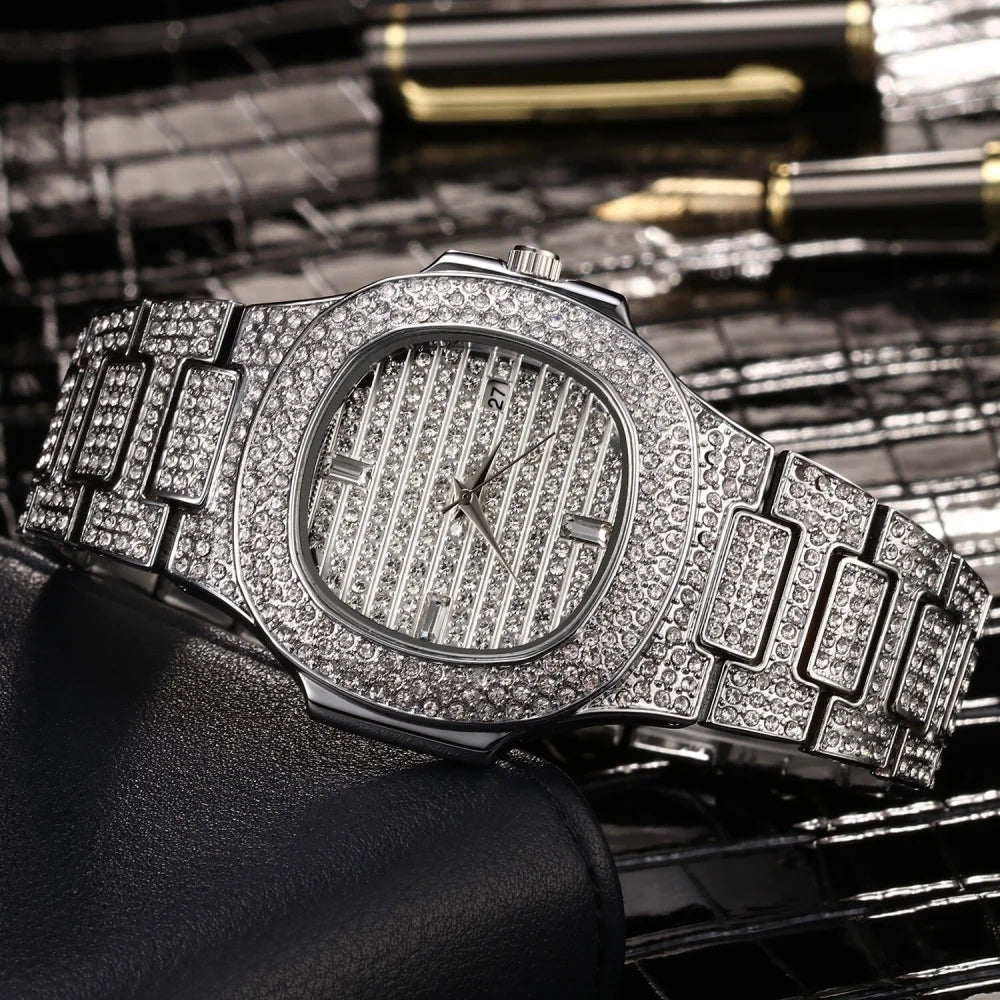 New Luxury Diamond Watch Men Iced Out Watches Calendar Waterproof Quartz Wristwatches Male Clock Relogio Masculino Drop Shipping