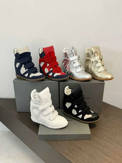 Women's Ankle Boots 2026 New Genuine Leather 8CM Hidden Heel Women Platform Sneakers Fashionable Splice Color Design Women Shoes