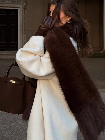 Elegant Solid Women's Tassels Faux Fur Scarf Thicken Tassels Patchwork Long Scarves Female 2026 Spring New Chic Scarf Lady