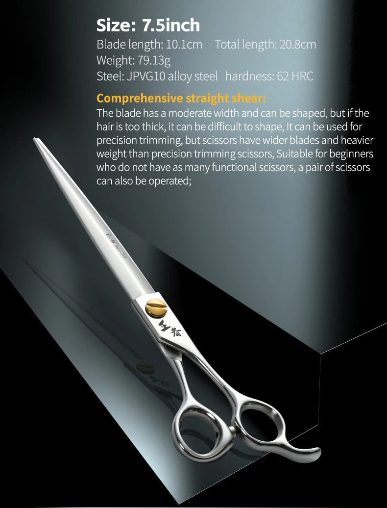 Fenice King Series VG10 Steel 7/7.5/8 Inch Professional Pet Dogs Grooming Scissors Straight Curved Thinnier Chunker Shears Tools
