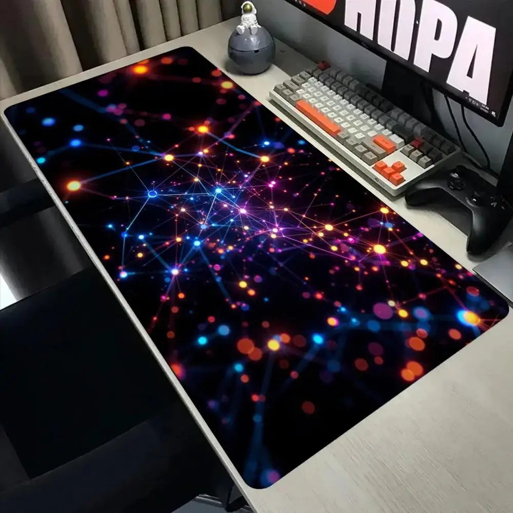 Colorful Nebula Particle Network Large Desk Mat Mouse Pad Mouse Mat Gaming Keyboard Mat  Non-Slip Rubber Base Computer Desk Pad