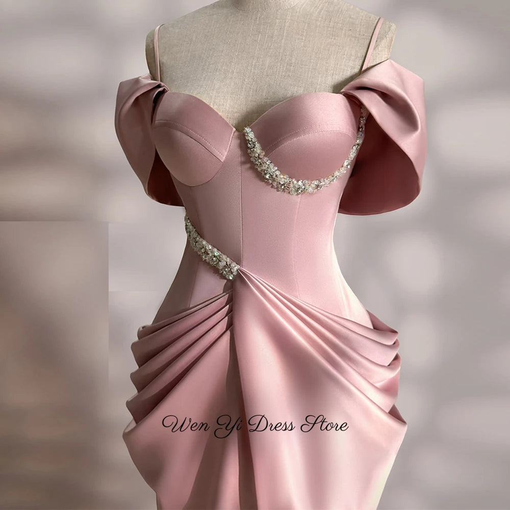 Classic Satin Evening Dress Customized Mermaid Strapless Off the Shoulder Celebrity Gowns Sparkly Crystal Homecoming Dresses