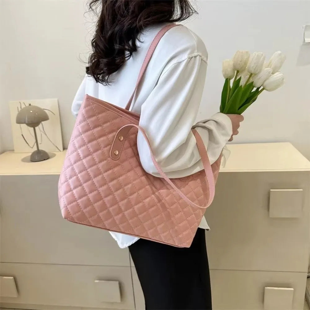 Trendy Large Capacity Embroidery Bag with Scarf Tote Bag Shoulder Bags PU Bucket Bag For Women