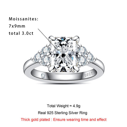 AnuJewel 3ct Radiant Cut D Color Moissanite Engagement Ring 18K Gold Plated Luxurious Wedding Ring Women Jewelry Wholesale