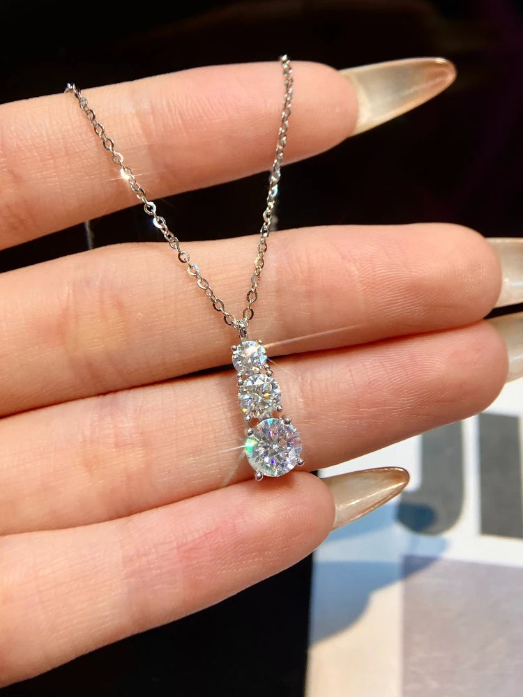 1.8CT Luxury Three Round Moissanite Diamond Necklace for Women 925 Sterling SilverEngagement Wedding Fine Jewelry