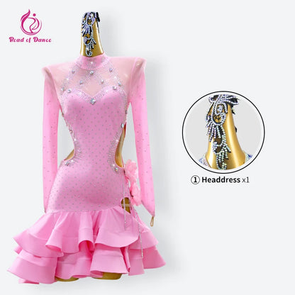 Latin Dance Stage Costume Womens Evening Party Dress Competition Girls 2026 Ballroom Dancewear Suit Female Sport American Outfit