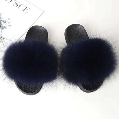 Real Raccoon Fur Slippers For Women 2026 Summer Fluffy Indoor House Fuzzy Flat Slides Outdoor Fashion Beach Sandals Flip Flops
