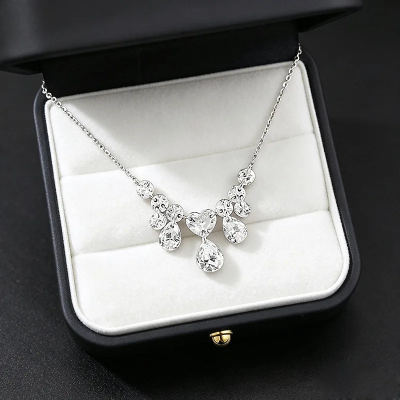 Luxury 18K white Solid Platinum PT950 certifid multi-diamond love water drop necklace female dinner bride date clavicle chain