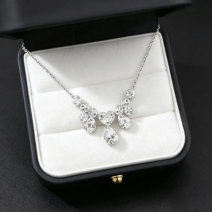 Luxury 18K white Solid Platinum PT950 certifid multi-diamond love water drop necklace female dinner bride date clavicle chain