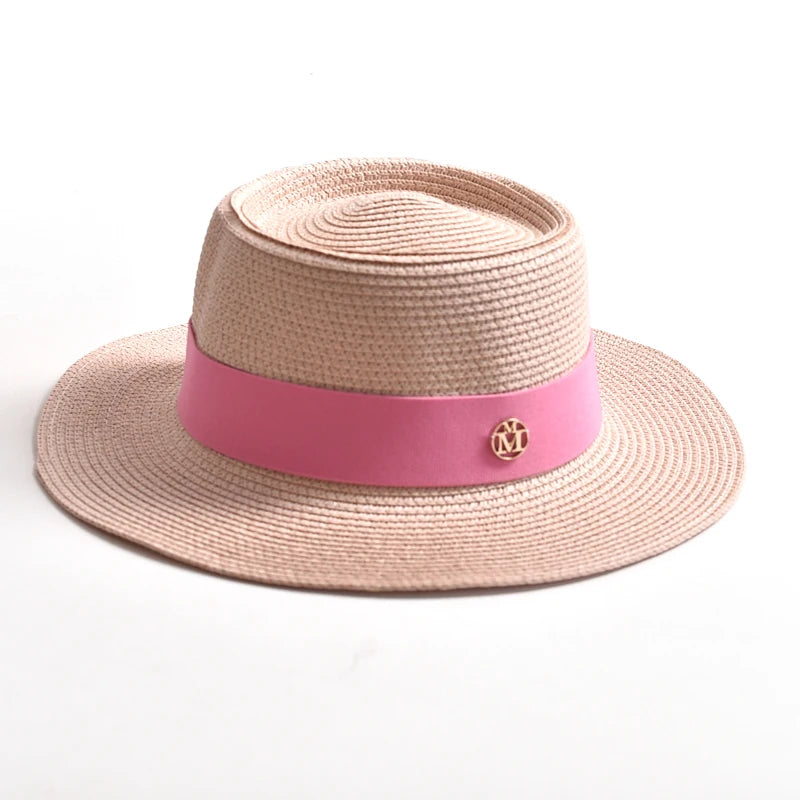 New Summer Straw Sun Hats for Women Ladies Fashion Flat Brim Ribbon Beach Hat Travel Dress Cap Chapeau Femme