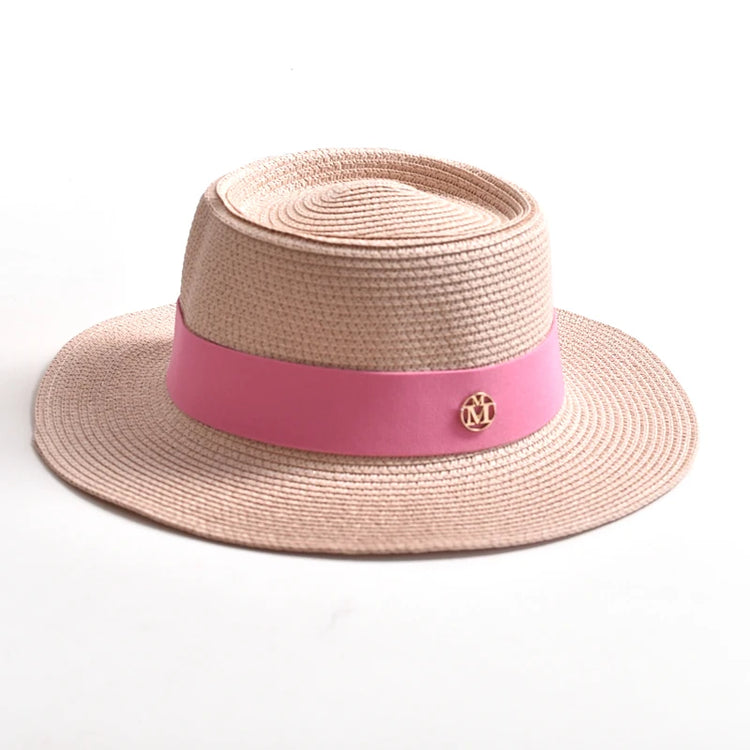 New Summer Straw Sun Hats for Women Ladies Fashion Flat Brim Ribbon Beach Hat Travel Dress Cap Chapeau Femme