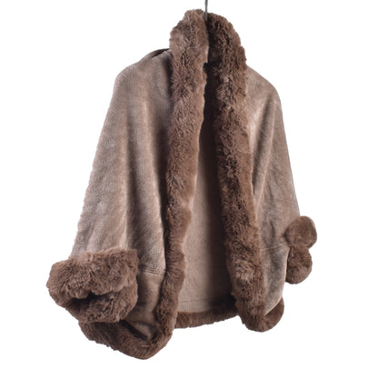 Winter New Fashion Warm Sleeve Plush Cape Cape Large Loose Bat Sleeve Plush Coat Cardigan Women
