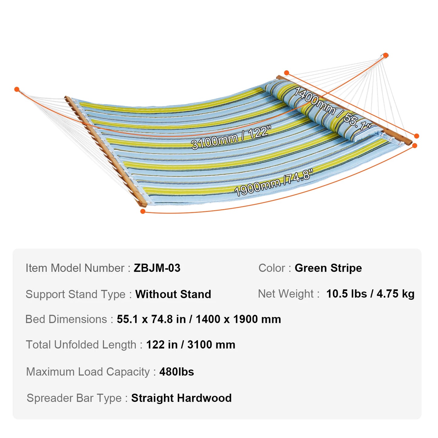 SucceBuy Two Person Hammock with Stand Included Double Hammock with Curved Spreader Bar and Detachable Pillow and Portable Bag