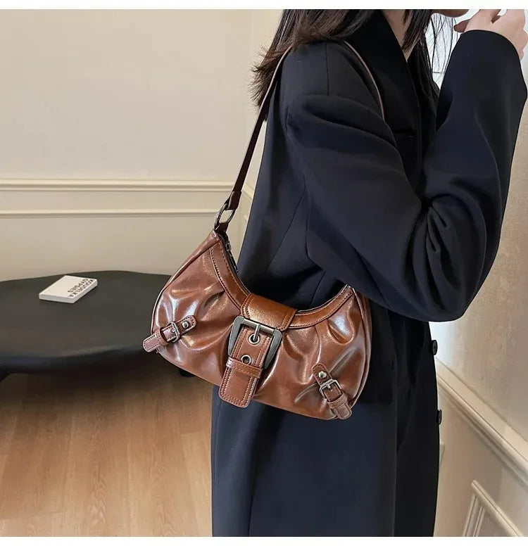 Y2K Retro Pleated Hobo Shoulder Bag for Women Hot Selling Maillard Style Underarm Bag Clutch Handbags for Travel Work Shopping