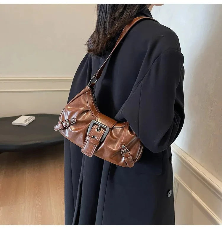 Y2K Retro Pleated Hobo Shoulder Bag for Women Hot Selling Maillard Style Underarm Bag Clutch Handbags for Travel Work Shopping