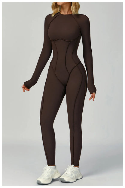 Sexy Hollow Back Long Sleeve Yoga Jumpsuit Women Quick Dry One-piece Yoga Suit Gym Training Leggings Playsuit Slim Fit Bodysuits