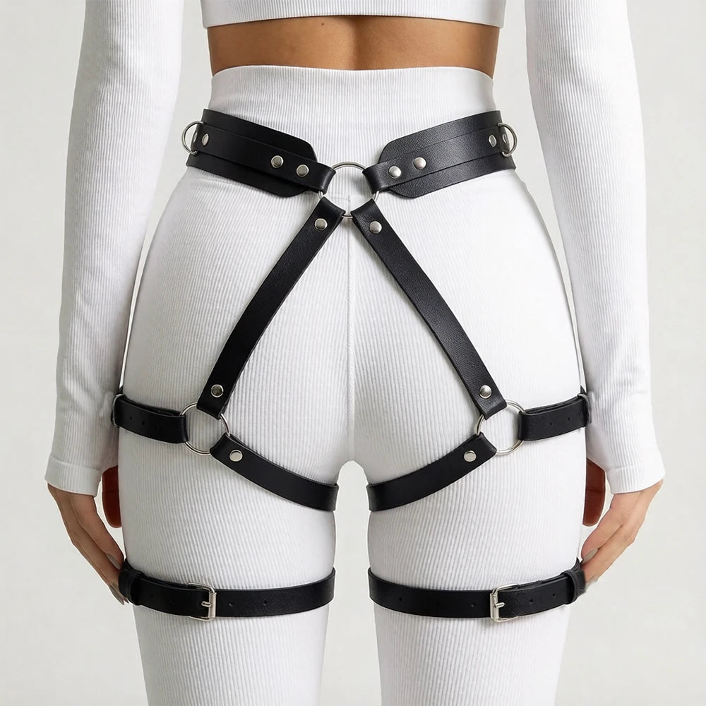 Women's PU Leather Harness Belt Gothic Punk Fashion Belt Adjustable Decorative Leg Belt for Daily Wear Leisure Accessories