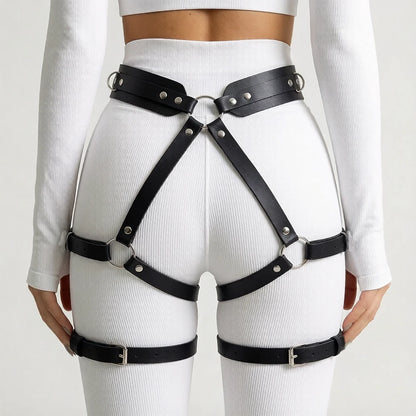 Women's PU Leather Harness Belt Gothic Punk Fashion Belt Adjustable Decorative Leg Belt for Daily Wear Leisure Accessories