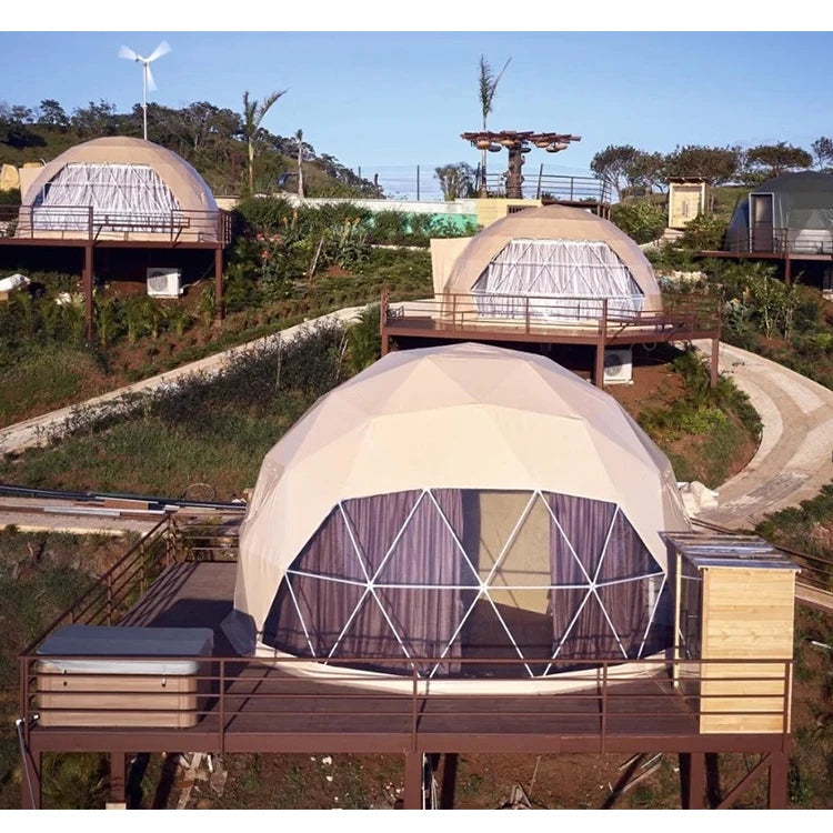 Forest Glamping Geodesic Dome House Prefab Half Sphere Domos Pvc Geodesic Dome Tents for Camping Dome Tent
