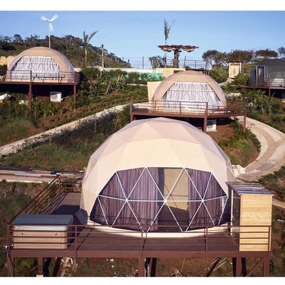 Forest Glamping Geodesic Dome House Prefab Half Sphere Domos Pvc Geodesic Dome Tents for Camping Dome Tent