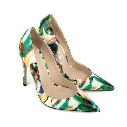 Multicolor Abstract Graffiti Print Pointed Toe Stiletto Pumps, Women Thin Heel Evening Shoes for Wedding, Formal Party and Night