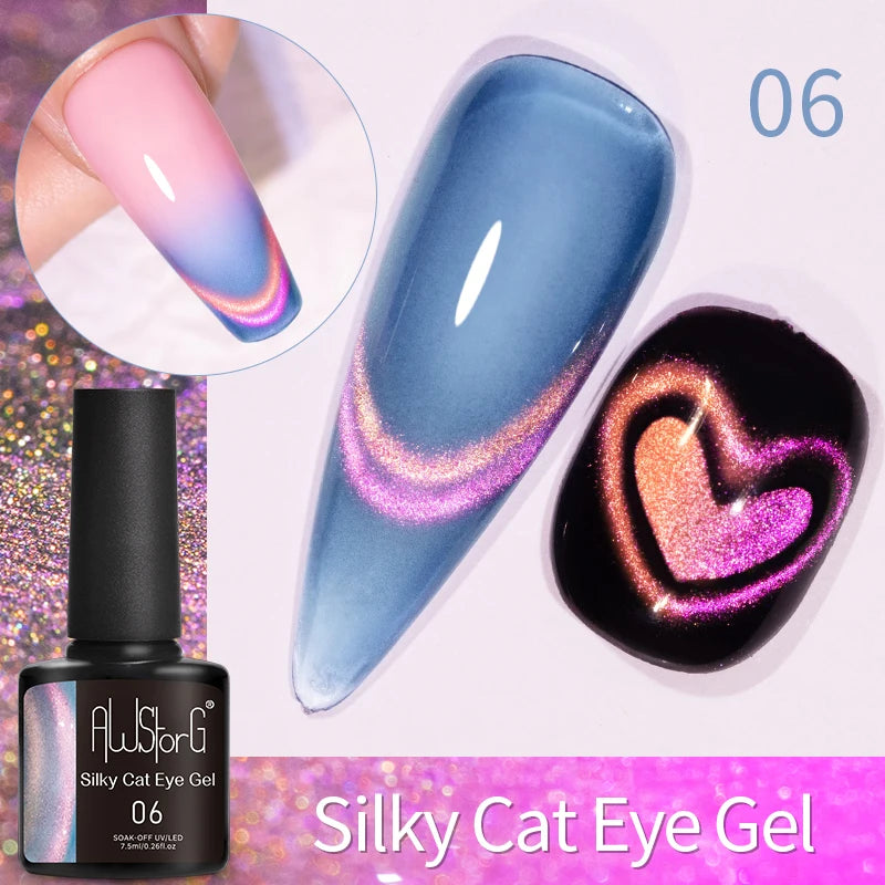 AWStorG 7.5ml Light Color Cat Eye Gel Nail Polish Pink Semi Permanent Glitter Magnetic Gel Soak Off UV LED Varnish Nail Art