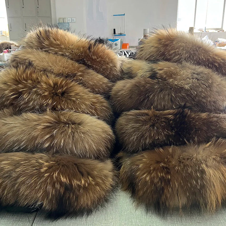 Maomaokong Winter Jacket Women Real Fur Coat Parkas Duck Down Lining Coat Real Raccoon Fur Collar Warm Black Streetwear