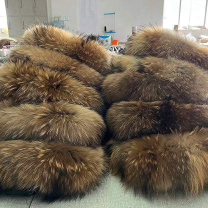 Maomaokong Winter Jacket Women Real Fur Coat Parkas Duck Down Lining Coat Real Raccoon Fur Collar Warm Black Streetwear