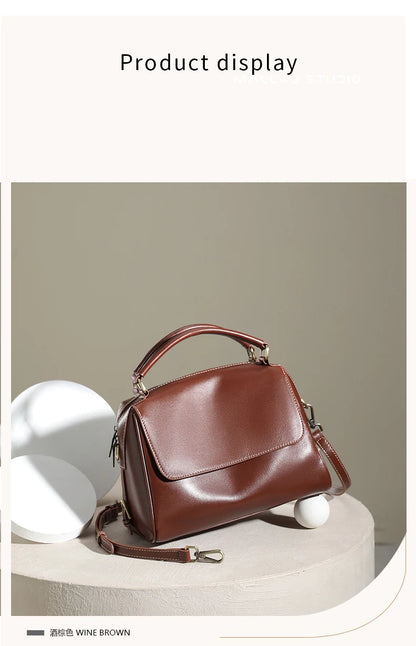 Women Cow Leather Commute Crossbody Bags Women Retro Cowhide Large Capacity Shoulder Bag Ladies Fashion Luxury Designer Handbags