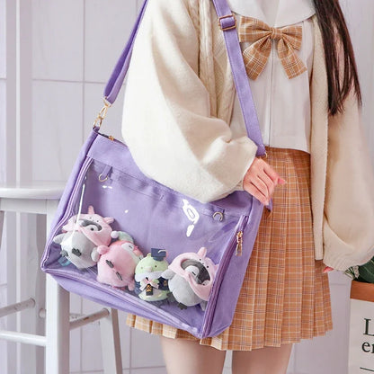 Big Ita Bag Black with Insert Japanese Cute Clear Women Double Straps Girls Kawaii Transparent Shoulder Bag Purses and Handbags