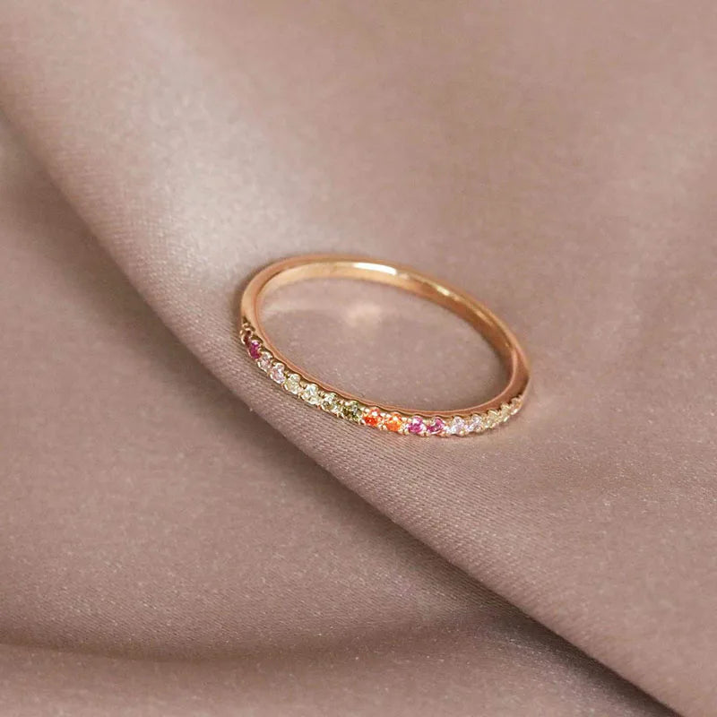 24K Gold Plated Colorful Crystal Gold Rings Turquoise Engagement Wedding Anniversary Ring Light Luxury Fashion Jewelry Gifts A40