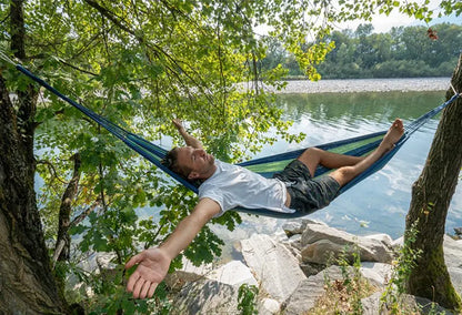 Outdoor Canvas Hammock Portable Single Double Thickened Anti-Rollover Striped Hammock Travel Camping Hanging Swing With Bag