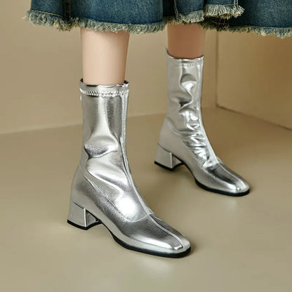 Black Thick Heel Short Boots For Women 4.5CM Fashion Back Zipper Autumn Winter Woman Shoes Square Toe Leisure Daily Ankle Boots