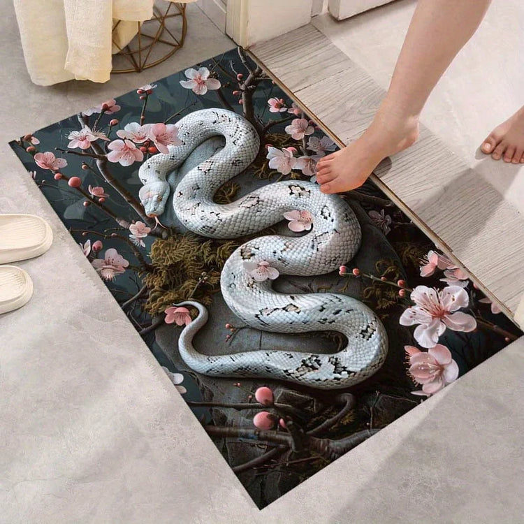 Beautiful White Snake Fashion Print Non-Slip Carpet Door Mat Outdoor Carpet Yoga Mat Bedroom Living Room Dormitory Balcony Decor