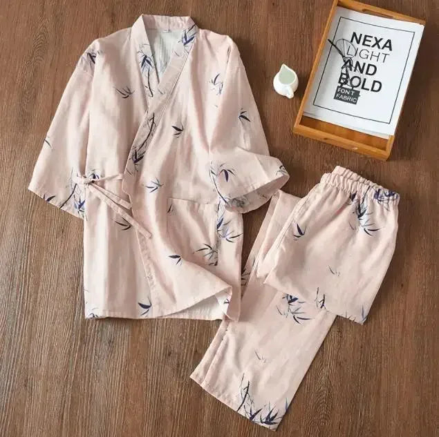 2026 new seven-sleeve Japanese-style kimono pajamas set female spring and autumn 100% cotton gauze home clothes cute sweet two-p