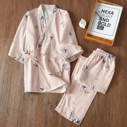 2026 new seven-sleeve Japanese-style kimono pajamas set female spring and autumn 100% cotton gauze home clothes cute sweet two-p