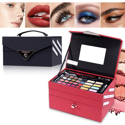 Portable Makeup Case Set Eyeshadow Lipstick Eyeliner Lip Liner Blush Complete Facial Cosmetic Kit, Ideal Holiday Gift Makeup Set