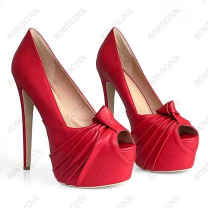 Ronticool New Fashion Women Platform Pumps Stiletto Heels Peep Toe Gorgeous Gold Party Shoes US Plus Size 5-20