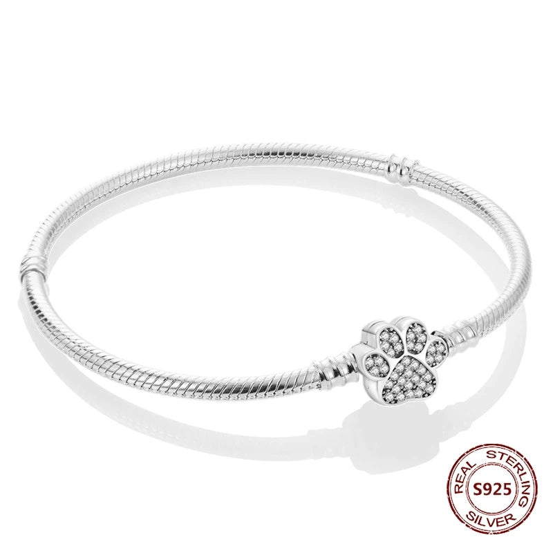 Silver 925 Bracelet Original Bracelets Colorful Zircon Heart Flower Cat Snake Chain For DIY Charms 17-20CM Luxury Jewelry Gifts