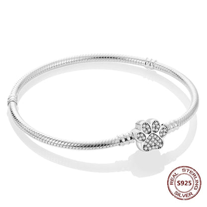 Silver 925 Bracelet Original Bracelets Colorful Zircon Heart Flower Cat Snake Chain For DIY Charms 17-20CM Luxury Jewelry Gifts
