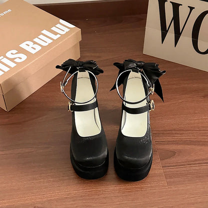 Summer Platform High Heel Women Lolita Mary Jane Shoes Fashion Butterfly-knot Stripper Party Dress Pumps Shoes