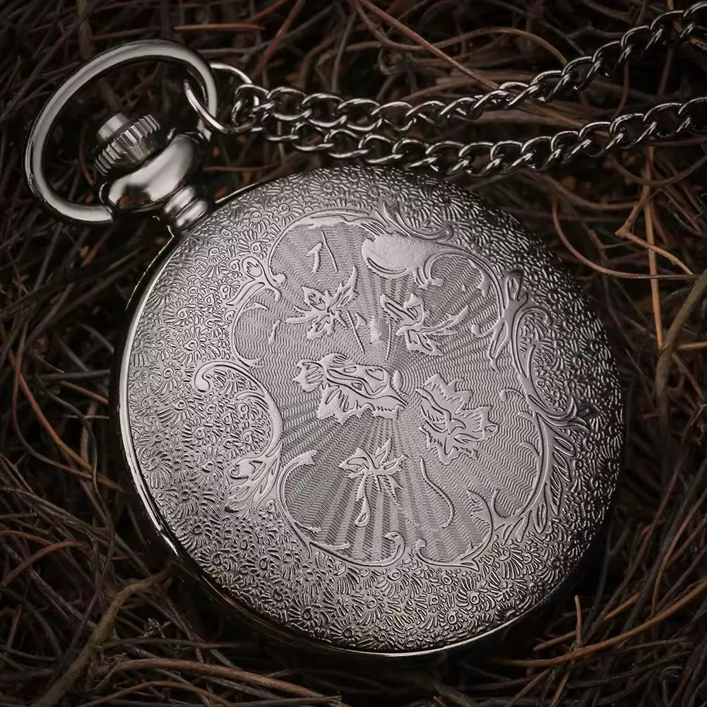 Vintage Steampunk Gift Necklace Pendant Black Roman Numerals Quartz Mens Pocket Watch with Chain for Boyfriend