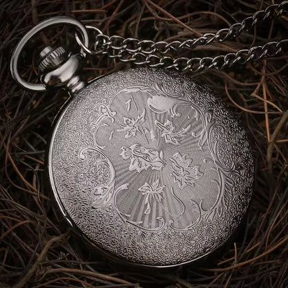 Vintage Steampunk Gift Necklace Pendant Black Roman Numerals Quartz Mens Pocket Watch with Chain for Boyfriend