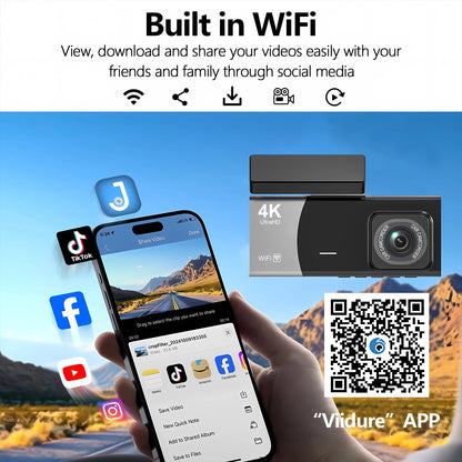 3 Channel 4K 2160P Dash Cam Car Front Inside And Rear WiFi Car Camera With APP Control Night Vision 24H Parking Mode Dashcam