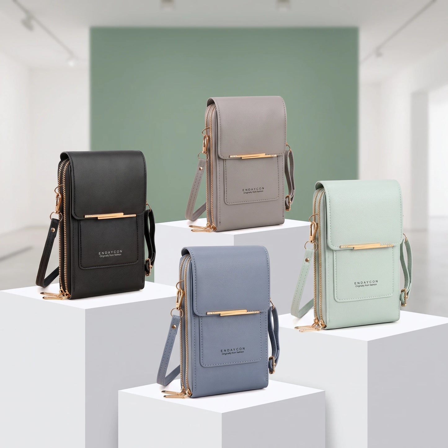 RFID Blocking Touch Screen Cell Phone Bag Women Mini PU Leather Lightweight Card Holder Crossbody Shoulder Bag Adjustable Strap