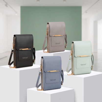 RFID Blocking Touch Screen Cell Phone Bag Women Mini PU Leather Lightweight Card Holder Crossbody Shoulder Bag Adjustable Strap
