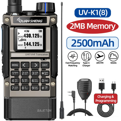 Quansheng UV-K1(8) Multi-Band Walkie Talkie 2MB Flash Wireless Copy Frequency Long Range Type-C Charger for Quansheng UVK5 K6
