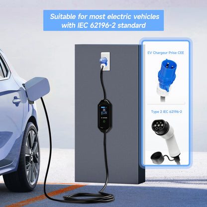 Type2 IEC62196-2 Portable EV Charger 7KW 32A Type1 J1772 EVSE Fast Charging Cable GBT 20234 CEE Plug WiFi APP Bluetooth Control